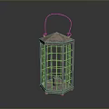 Hexagonal Metal Lantern With Handle And Grid Design Featuring Candle Inside
