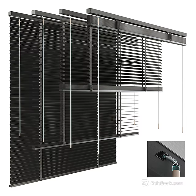 Modern Black Window Blinds Design With Adjustable Slats For Home Interior 3d model