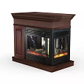 Wooden Fireplace Unit With Black Glass Doors Side Cabinet And Simulated Flames