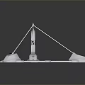 Futuristic Sci-Fi Space Landscape With Triangle Aircraft Purple Core Pink Lights And Gray Grid Design