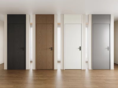 Modern Interior Design Featuring Various Colored Hinged Doors Black Brown White And Gray 3d model