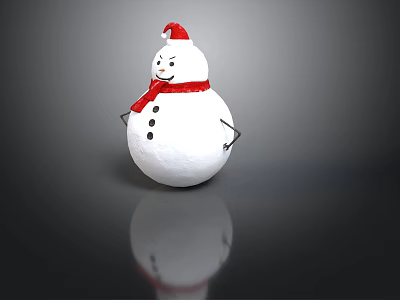 Cute Cartoon Snowman Character Wearing Red Santa Hat And Red Scarf With Black Buttons 3d model