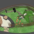 Outdoor Play Area With Circular Wooden Fence Green Lawn And Children Playing On Wooden Steps