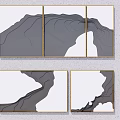 Abstract Paintings With Gray Tones Black Lines And Gold Frames In Multi Panel Layout