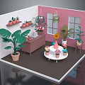 Indoor Plant Interior With Pink White Walls Monstera Sunflower Hanging Plants Round Table