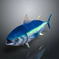 Blue Tuna With Green Iridescent Body Shiny Blue Scales Yellow Pink Fins And Open Mouth
