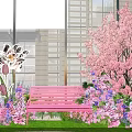 Shenzhen 2026 Modern Glass Building Photo Check In Spot With Pink Blossoms And Bench