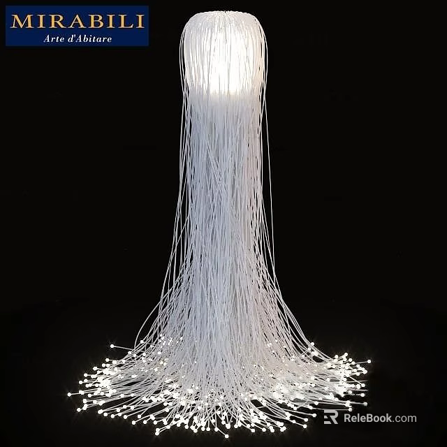 Modern Fiber Optic Floor Lamp with Illuminated White Fiber Threads Glowing Against Black Background 3d model 