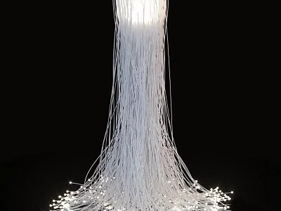 Modern Fiber Optic Floor Lamp with Illuminated White Fiber Threads Glowing Against Black Background 3d model