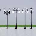 Outdoor Street Lights With Black Poles And Various Decorative Designs