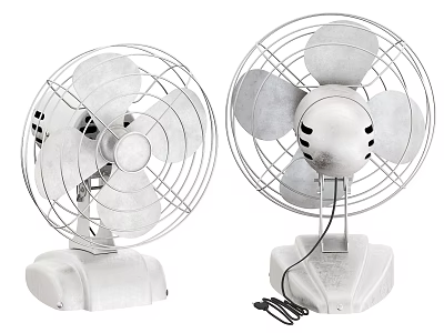 Two White Air Cooler Fans Featuring Metal Grille And Stable Base 3d model