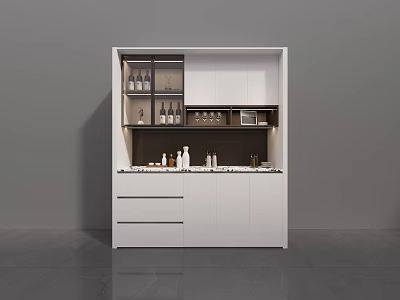 Modern White Wine Cabinet With Glass Doors And Wine Bottle Storage Racks 3d model