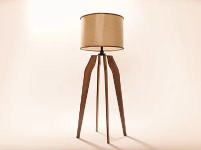 Minimalist Floor Lamp With Beige Lampshade And Wooden Three Legged Stand 3d model
