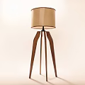 Minimalist Floor Lamp With Beige Lampshade And Wooden Three Legged Stand