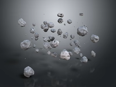 Various Natural Stone Pieces Suspended In Air Against Gray Background 3d model