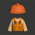 Orange Safety Helmet And Orange Overalls With Green Pattern Tool Pockets Work Clothing