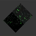 Cartoon Scene Featuring Black Cube With Green Glowing Digital Circuit Patterns 3d model