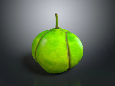 Fresh Green Striped Tropical Fruit With Smooth Skin And Stem 3d model