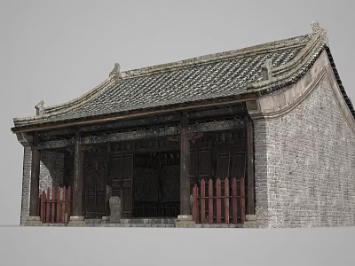 Ancient Chinese Architecture With Classic Tile Roof Wooden Portico And Red Fences 3d model