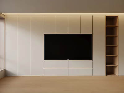 Modern TV Wall Unit With Built In TV White Storage Cabinets And Open Shelves 3d model