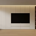 Modern TV Wall Unit With Built In TV White Storage Cabinets And Open Shelves