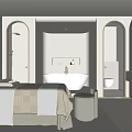 Modern SPA Sauna Interior With Massage Bed Bathtub And Vanity Design