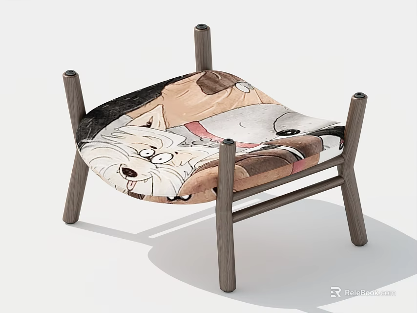 A Comfortable Wooden Leg Chair with Cartoon Animal Pattern on Seat and Modern Design 3d model 