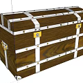Vintage Wooden Storage Chest With Metal Straps Lock And Decorative Brass Corner Fittings