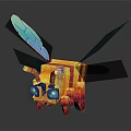 Colorful Blocky Bee Animated Character With Big Blue Eyes And Transparent Wings
