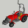Red Tractor Model With Black Wheels And Machinery In Open Field 3d model