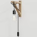 Minimalist Wall Light With Wooden Bracket Black Socket And Clear Glass Bulb 3d model