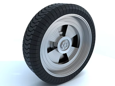 Tire with Black Tread Pattern and Silver Wheel Rim Detailed Design 3d model