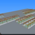 Industrial Gantry Crane Equipment with Yellow Frame Red Beams and Lifting Hooks