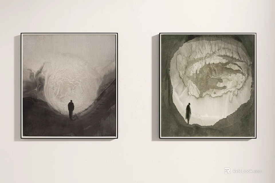 Two Abstract Wall Paintings Displaying Human Figure And Swirl Art Patterns 3d model