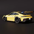 Yellow Porsche High Performance Sports Car with Rear Spoiler Black Wheels Aerodynamic Design