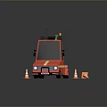 Red Functional Truck Featuring Green Crane Arm And Traffic Cones Design