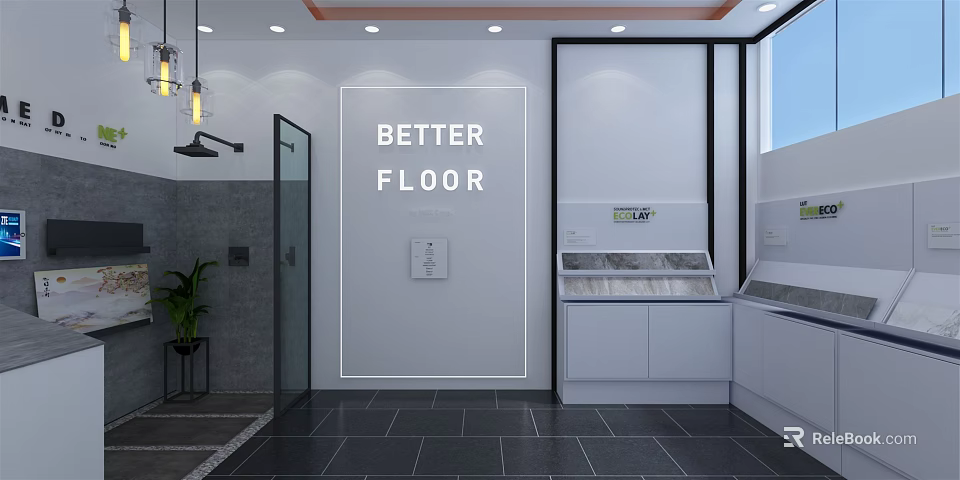 Better Floor Store Showcasing Quality Floor Samples In Modern Display Showroom 3d model