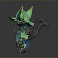 3D Fantasy Creature Figurine With Green Pointed Ear Hat Yellow Outfit And Black Body