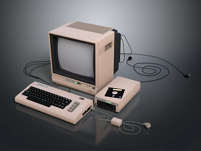 Vintage Electronic Computer System With Monitor Keyboard And Disk Drive 3d model