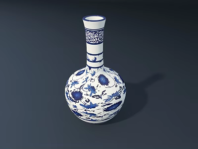 White Ceramic Vase With Blue Floral Patterns And Intricate Traditional Design 3d model
