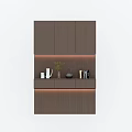 Modern Wooden Balcony Cabinet With Layered Design Open Shelves And Decorative Items
