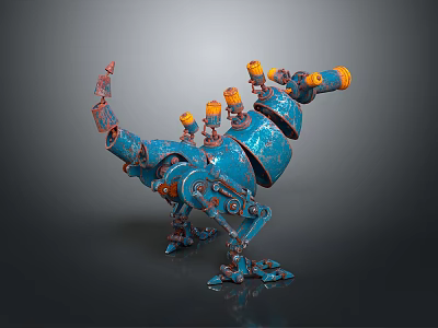 Blue Mechanical Dinosaur Entertainment Appliance With Orange Parts And Robotic Design 3d model