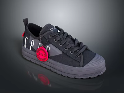 Black Casual Shoes with White SPROC Letters Red Circular Decoration and Gray Sole 3d model