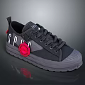 Black Casual Shoes with White SPROC Letters Red Circular Decoration and Gray Sole