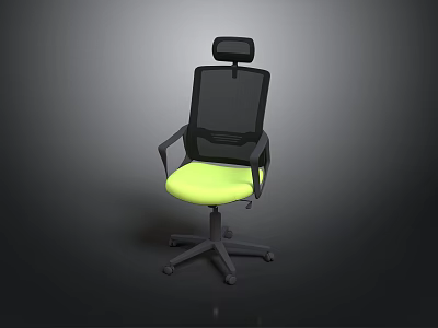 Ergonomic Office Chair With Black Mesh Back Green Seat Cushion Headrest And Armrests 3d model