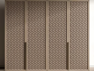 Modern Wooden Wardrobe With Lattice Door Design And Multi Panel Storage Feature 3d model