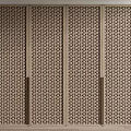 Modern Wooden Wardrobe With Lattice Door Design And Multi Panel Storage Feature