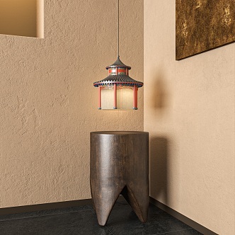 Quiet wind ancient building chandelier 3d model