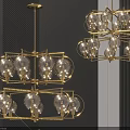 Modern Golden Frame Chandelier With Multiple Bulbs And Layered Structure 3d model