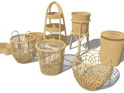 Woven Storage Baskets With Various Designs For Home Organization And Decor 3d model